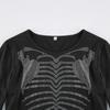 European and American Y2K round neck slim fit spring and summer hot stamping personalized dark style exposed navel T-shirt
