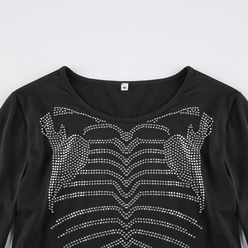 European and American Y2K round neck slim fit spring and summer hot stamping personalized dark style exposed navel T-shirt