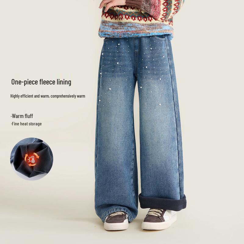 Girls' Fleece-Lined Embellished Straight-Leg Jeans