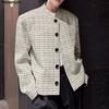Autumn Elegant  Men Long Sleeve Casual Plaid Buttons Texture Jackets Coats