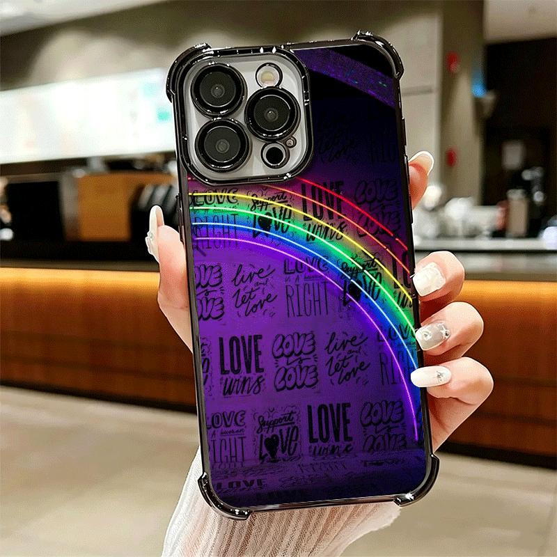 LGBT Rainbow Love Is Love Plating Phone Case For Iphone 16 17 Pro Max Air 16E 14 15 Plus 12 13 Mini Anti-Fall Airabag Cover