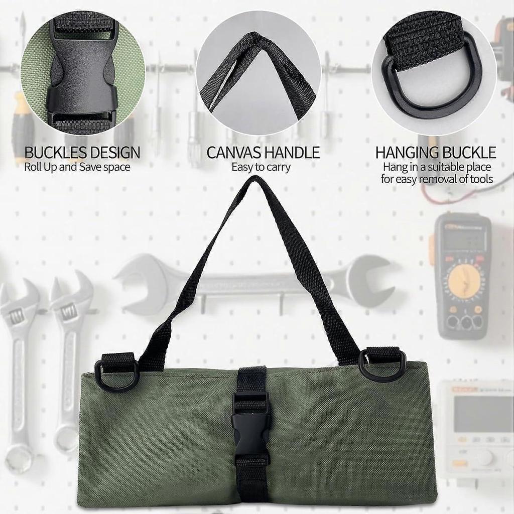 Rolling Tool Bag, Canvas Tool Bag for Wrenches, Multipurpose Rolling Bag with 5 Zippered Pockets, Small Portable Tool Kit for Plumbers