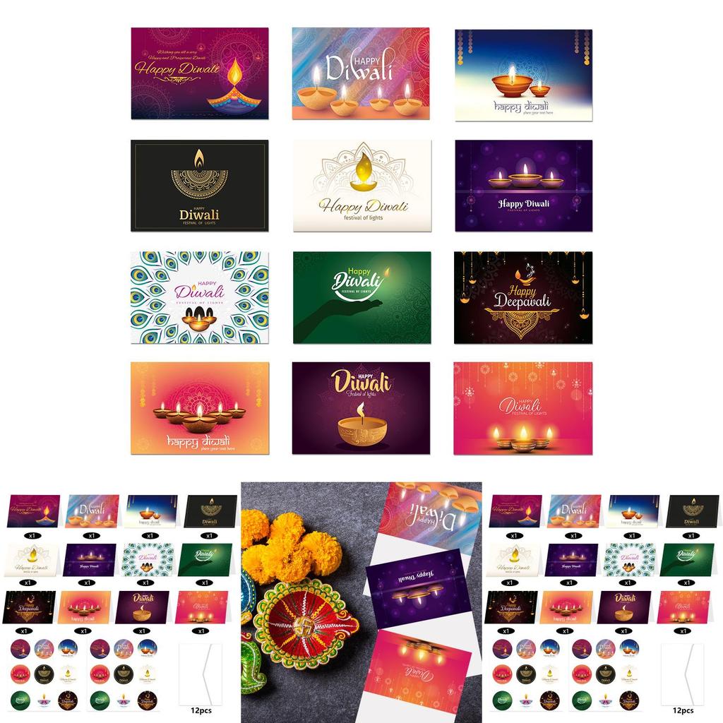 Diwali Celebration Greeting Card Bundle With Envelopes And Decorative Stickers For Festive Events