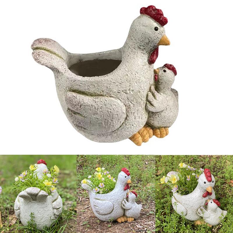 Statuie Găină Ghiveci Rășină Găină Suport Ghiveci de Flori Container de Grădină Afișaj Plante Interior și Exterior Accesoriu Grădină