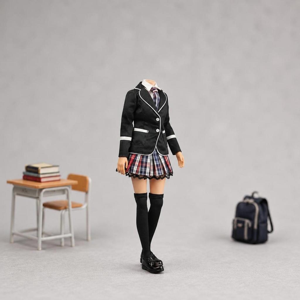 1/6 Female School Uniform Outfit Lace-Edged Plaid Tailored
