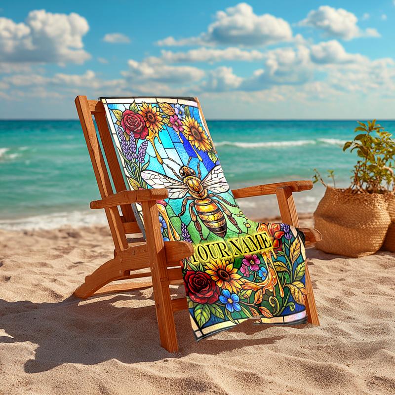 1PC Custom Name Glass Bee Garden Beach Towel Highly Absorbent And Sand-Resistant Towel for Swimming, Pool, Yoga, And Travel Lightweight