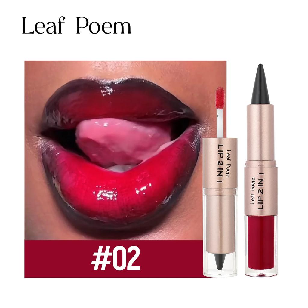 2 In1 Tapered Gradient Lipliner Pen Nude Brown Mirror Glass Lip Gloss Matte Lip Liner Water-resistant Lip Contour Non Stick Makeup