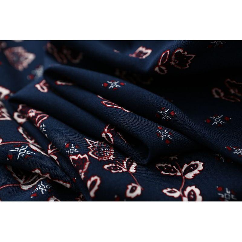 Export Plus Size Loose Retro Print Cotton Silk Shirt Women's Thin Lace Up Artificial Cotton Pullover Tops Mom Wear