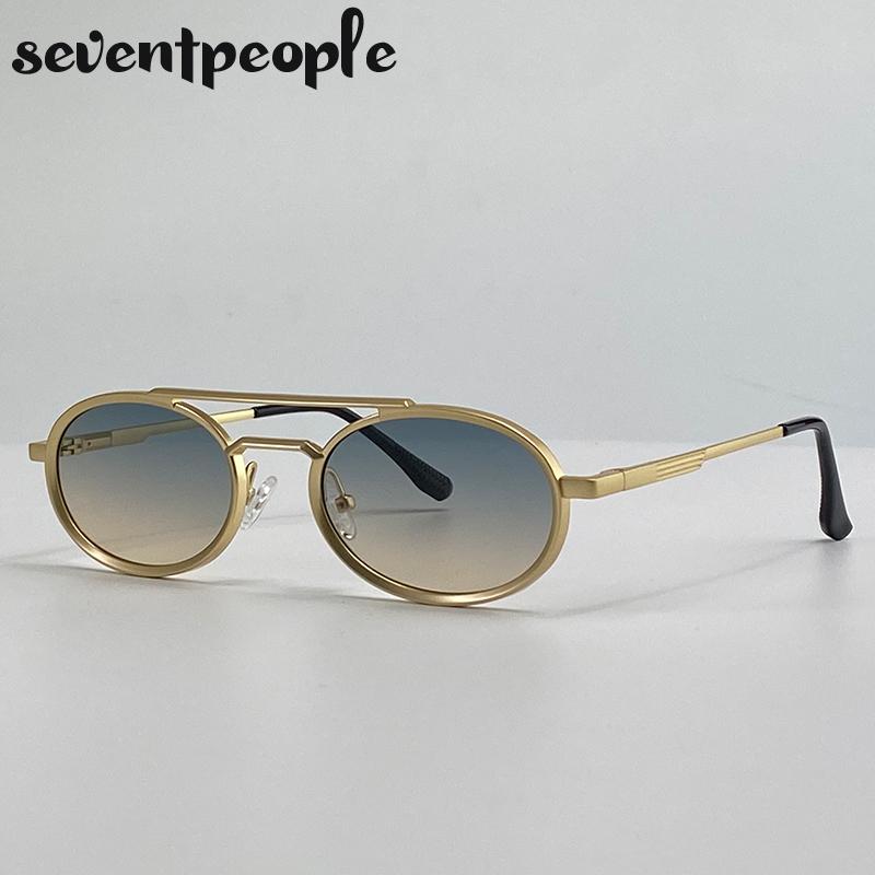 Small Oval Metal Frame Steampunk Sunglasses For Women  Luxury Brand Vintage Double Beam Shades Classic Round Punk Eyewear