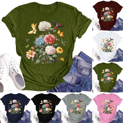 Women's Casual Round Neck Floral Print Short Sleeve T-Shirt Top