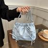 Niche pleated design handbag women's spring and summer new simple versatile bucket bag fashion chain messenger bag