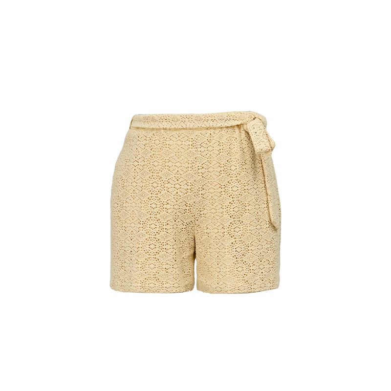 Blacknini "Little Pineapple" Island Country Cotton Lace off-Neck Cut Out Pattern Tops Short Sleeve Shorts