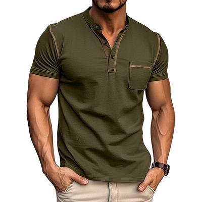 Chemises Henley solides à manches courtes pour hommes Tops basiques décontractés T-shirts de sport à boutons d'été avec poche T-shirts d'entraînement athlétique masculin évacuant l'humidité