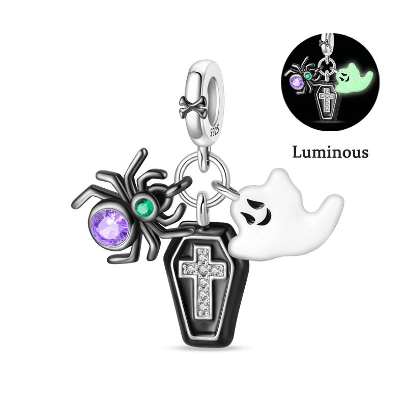 100% Copper Luminous Skeleton Ghost Clown Halloween Series Charms Beads Fit Pan Style 3Mm Diy Fine Jewelry Making