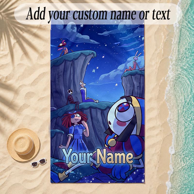 Beach TowelThe Amazing Digital Circus Custom Name Text Personalized Soft Towel for Beach Pool Indoor Home Decor Gift