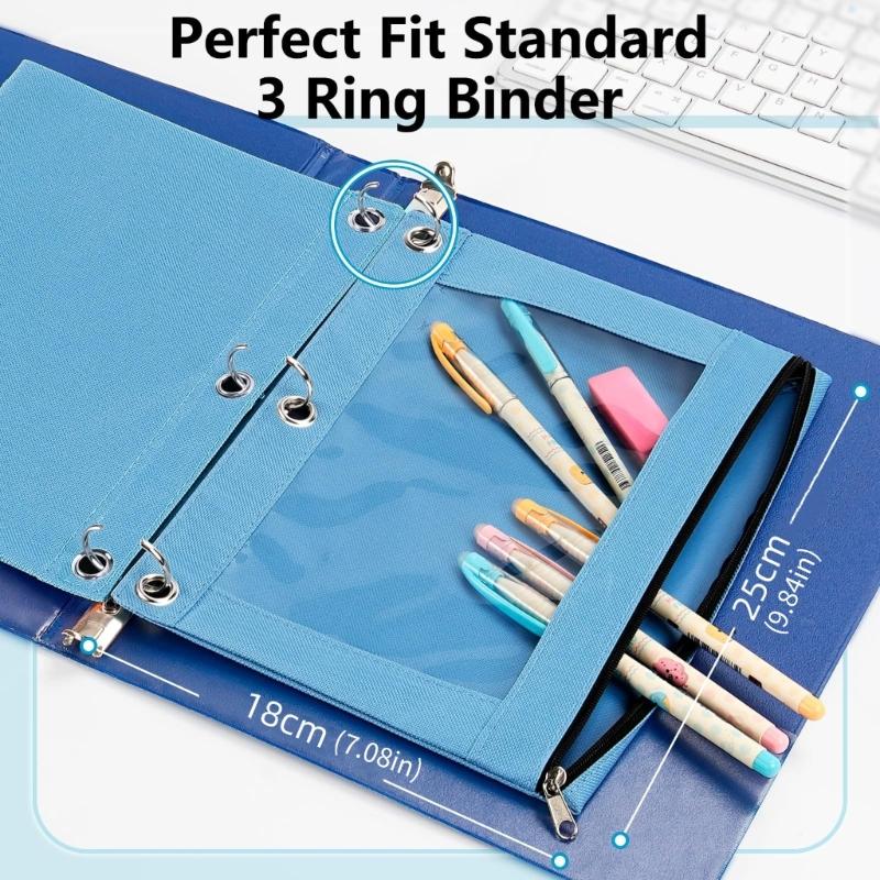 6 Pcs Zippers Pen Bag 3 Rings Binders Pencil Case File Bag Clear Window Pencil Box For Erasers Rulers Markers Storage