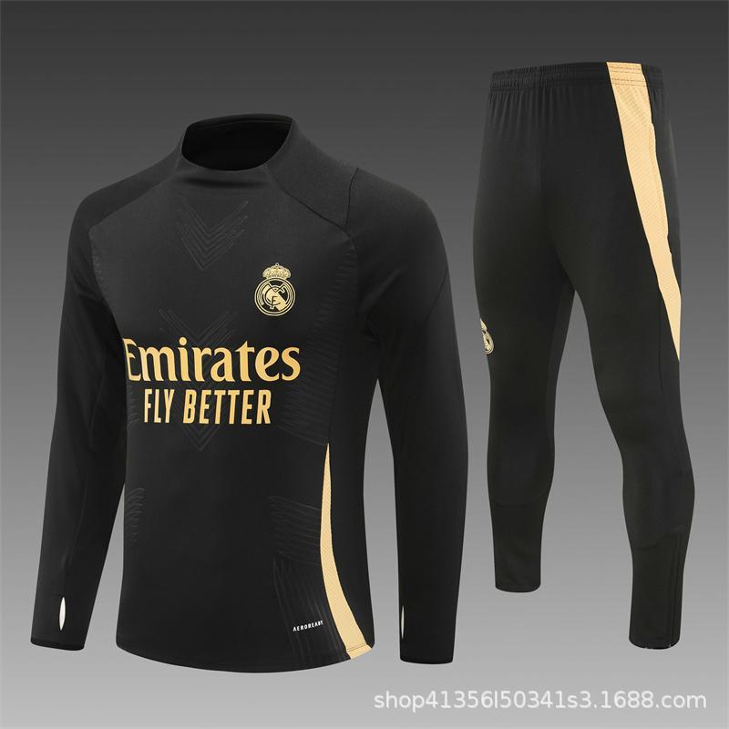 Maglia da Allenamento da Calcio Real Madrid a Maniche Lunghe Mezza Zip Tuta per Adulti e Bambini Stampa Maglia Mbappe