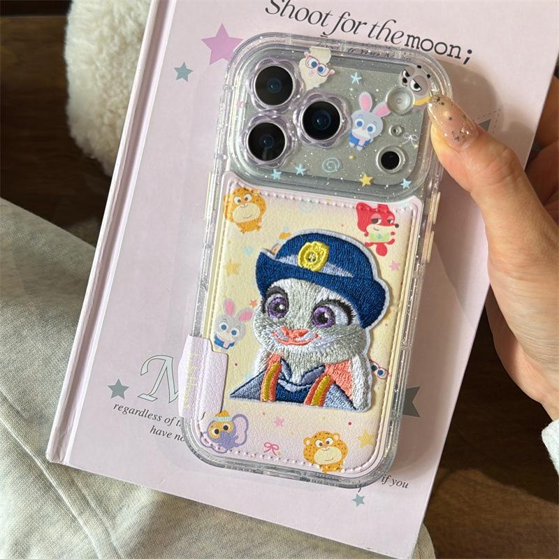 Cartoon Embroidery Judy & Nick Phone Case for iPhone 17/16 Pro Max/15/14