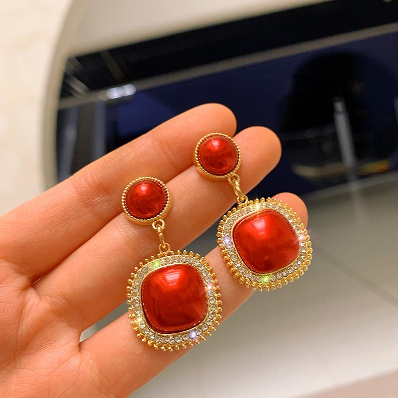 Square pearl earrings temperament fashion diamond-set geometric earrings earrings women