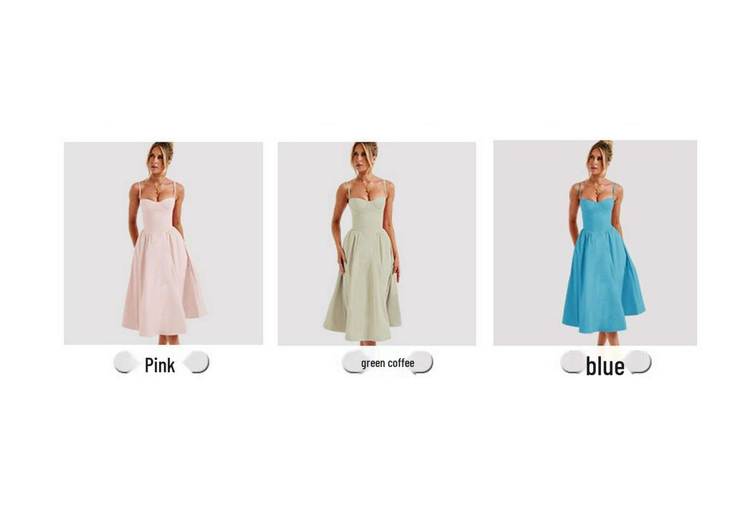 European American Women's Spring/Summer 2026 Sexy Spaghetti Strap Open-Back Slimming Dress