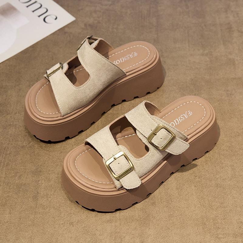 Klapki na grubej podeszwie, jednosłowne, na lato dla kobiet, nowe, do spódnic, swobodne, do chodzenia po gównie, sandały plażowe nad morze