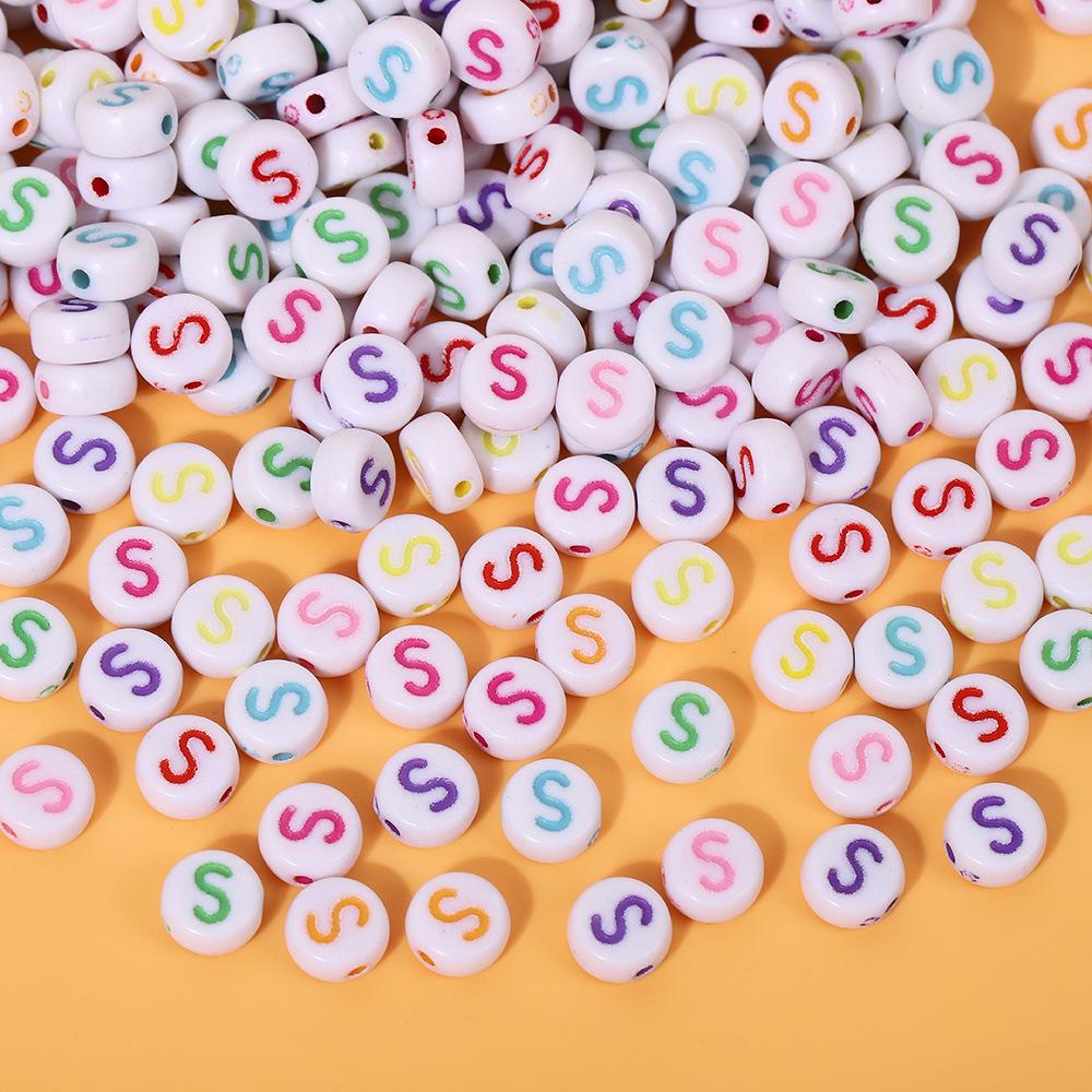 Alphabet Beads: Colorful A-Z Single Letter Round Beads for DIY Jewelry – Flat, White Background, Straight Hole for Stringing Phone Chains & More