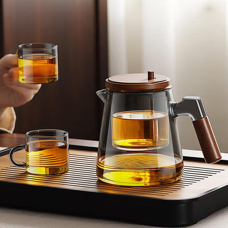 PAKCHOICE Glass Teapot Tea Infuser Household Full Glass Inner Core High Temperature Resistant One-Button Filter Easy Brew Cup
