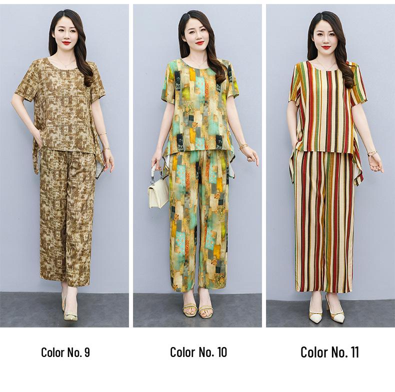 Women's Plus Size Summer Tie-Dye Cotton Linen Suit: Irregular Hem Top & Wide Leg Pants Two-Piece Set
