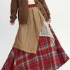 Retro High Waist Plaid Swing Skirt with Irregular Letter Patchwork in Red