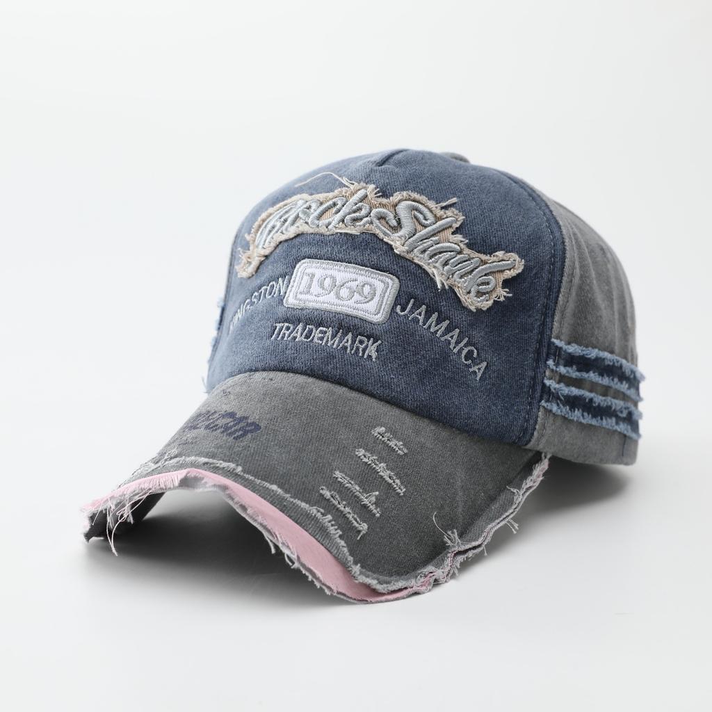 Bent-brimmed Hat, Old Letter Cap, Embroidered Ripped Baseball Cap, Men's American Sunshade, Sunscreen Hat, Women's