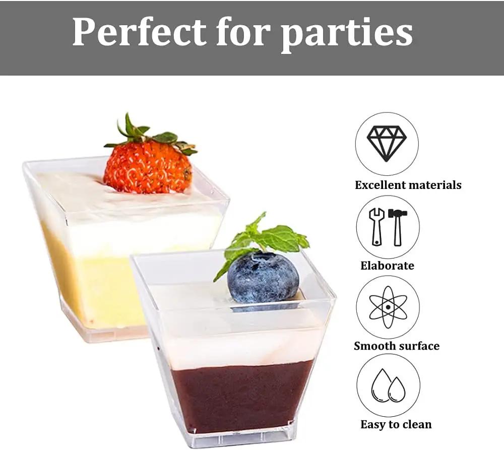 2/4/5OZ Square Plastic Dessert Cups for Mousse Pudding Trifle Jelly Ice Cream Parfait Disposable Serving Dessert Party Supplies