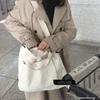 Women's Canvas Tote Bag - Solid Color, Large Capacity, Literary Style, Crossbody or Shoulder Bag for Students.
