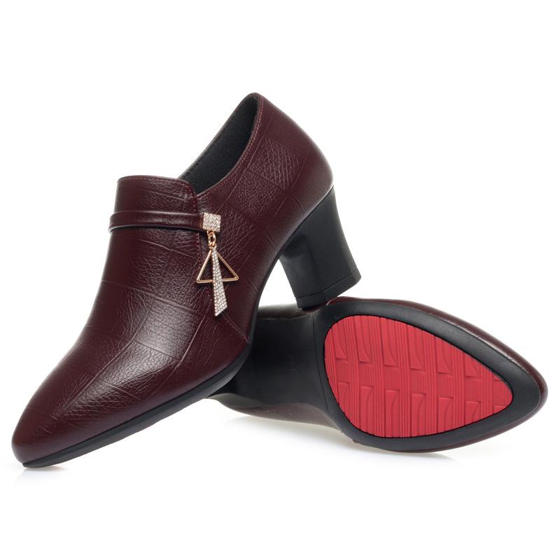 Elegant Deep Mouth Soft Leather Shoes Women Pumps Platform Spring 2025 Comfortable Soft Sole Non-slip Block Heels Shoes