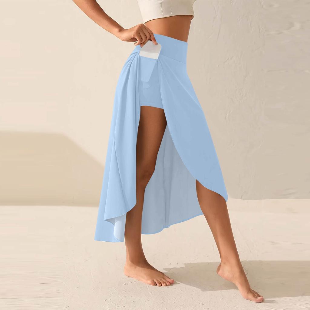 Women's Fashion Casual Solid Colour Slit Ruffle High Waist Fluttering Shorts Skirt
