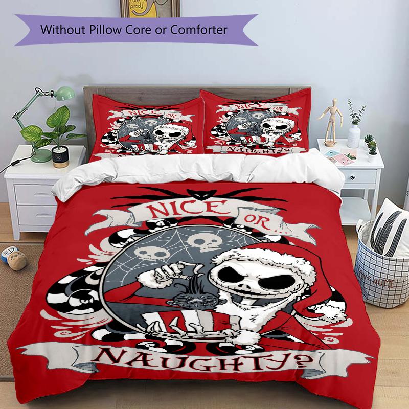 3Pcs Nice Naughty Christmas Bedding Set Quilt Cover Pillowcase Home Christmas Xmas Halloween Gift 1 Duvet Cover 2 Pillowcase M924511