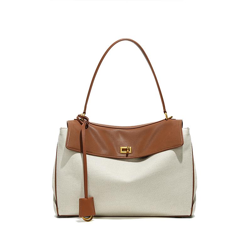 Original Leather  Canvas Crossbody Bag Small And Unique Underarm Bag Cowhide Commuter High End Large Capacity Women's Tote Bag