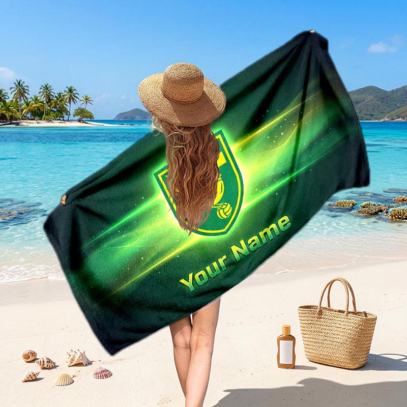 Norwich City Custom Beach Towel, Personalized Name Text Print, Football Logo Soft Quick‑Dry Towel Holiday Gift