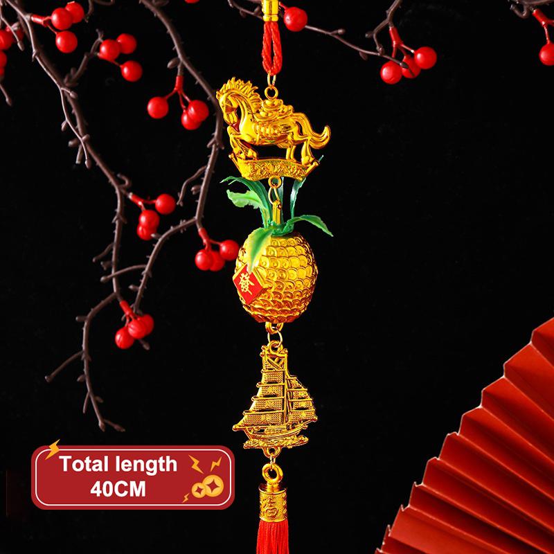2026 Year Of The Horse Wall Hanging Car Ornament Chinese  Year Red Gold Pineapple Pendant Lucky Decoration Housewarming Gifts