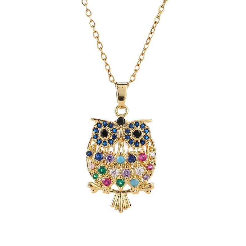 Exquisite Small Batch Colorful Zircon Owl Pendant Necklace Animal Shape Titanium Steel Collarbone Chain Fashion Versatile Women's Jewelry