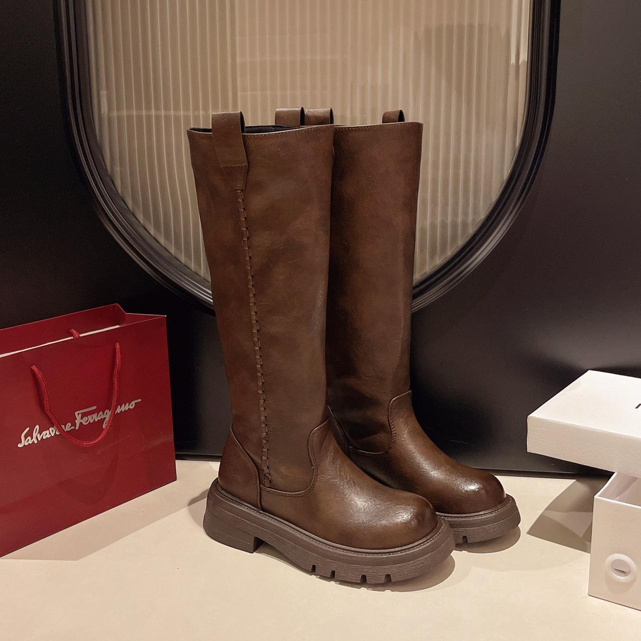 

Сапоги черного рыцаря ковбойские сапоги женские 2025 новые зимние на толстой подошве на толстом каблуке сапоги для увеличения роста толстые мм толстые ноги 40 коричневый