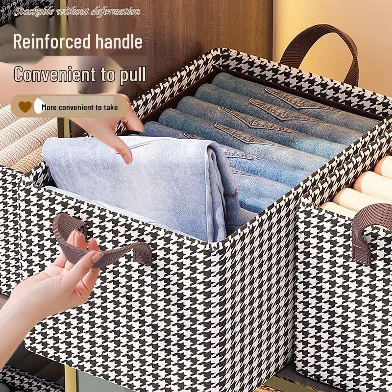 Houndstooth Foldable Pants Storage Box with Steel Frame
