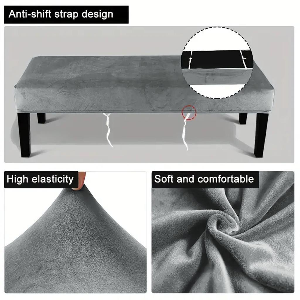 1pc Solid Colour Silver Fox Plush Bench Cover, Warm Chair Covers for Hotel Bedroom, Living Room, Winter Dustproof Cushion Covers