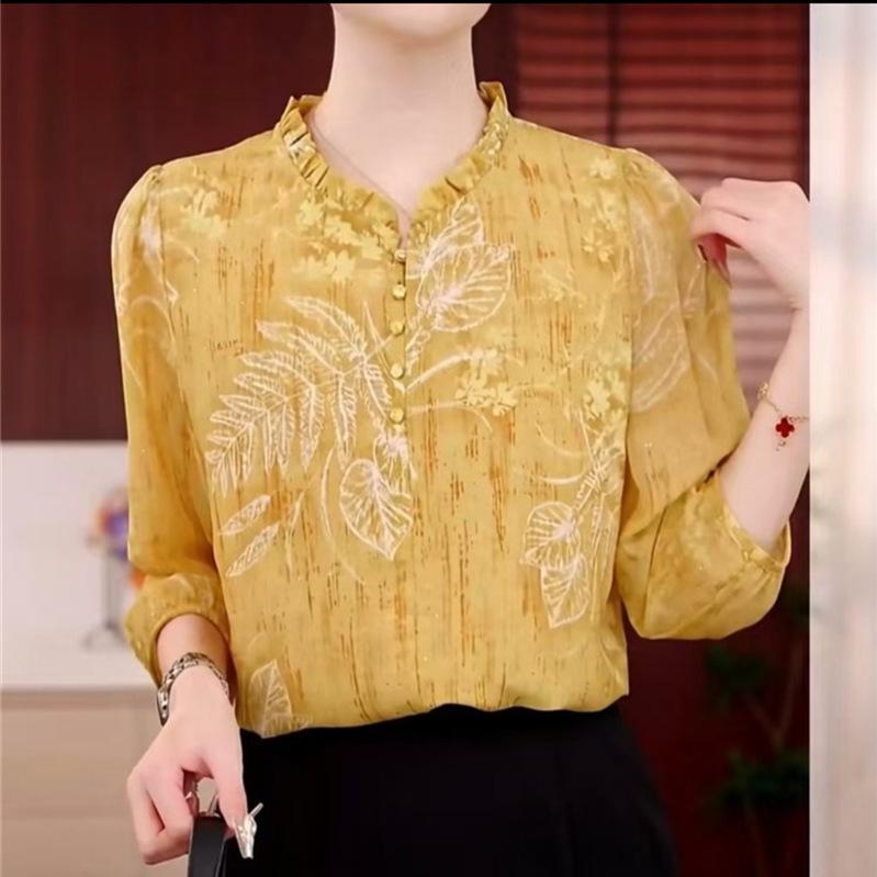 Chiffon Seven-Sleeve Summer 2026 Top for Middle-Aged & Elderly Women - Breathable, Fashionable Mother's Wear
