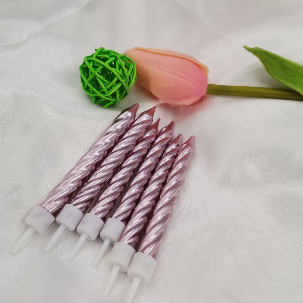 Pack of 6 Threaded Birthday Candles, Plated Metallic Paint, Threaded Colorful Spiral Candles with Base