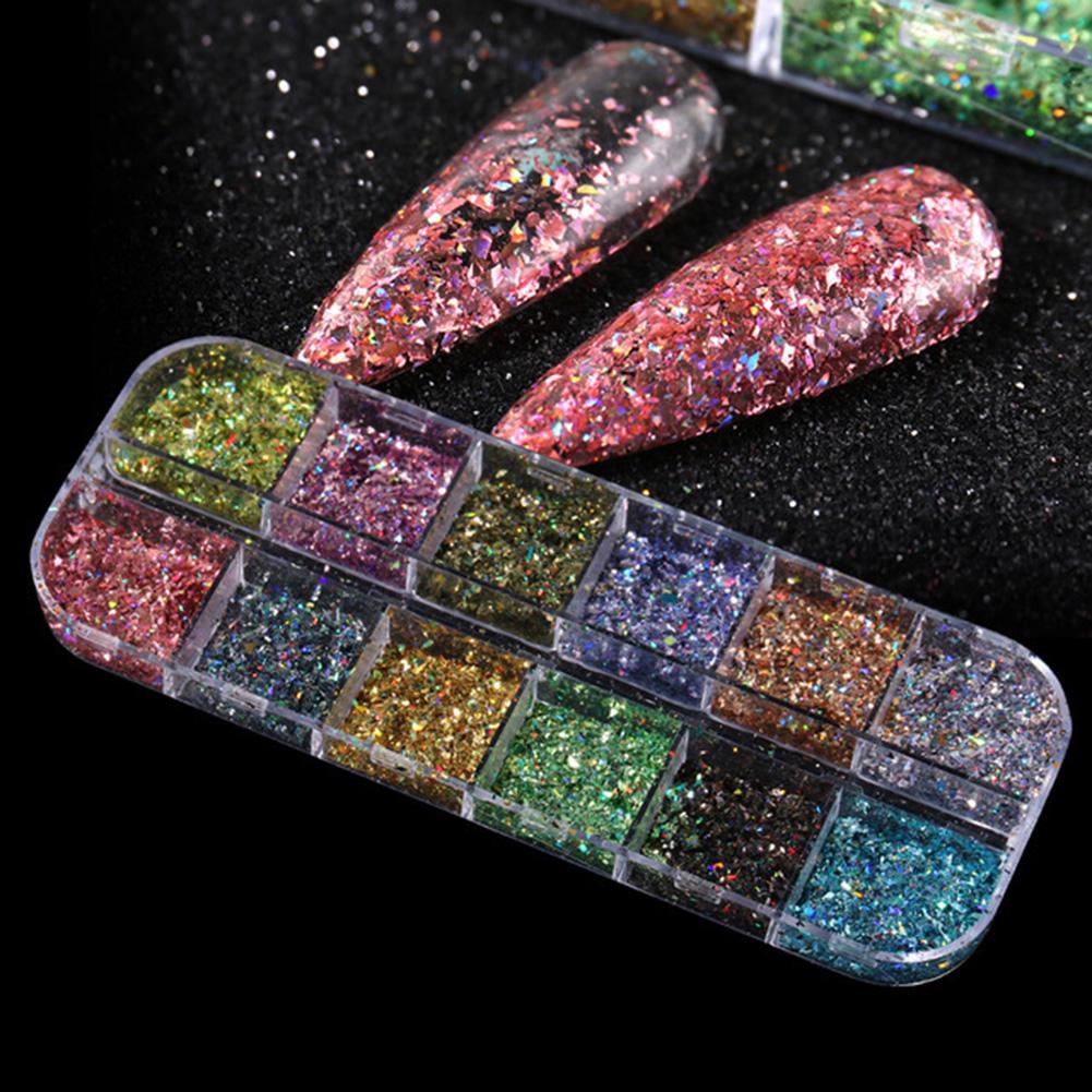 12 Powder Irregular Art Sequins  Manicure Grids Ultra-thin Decoration