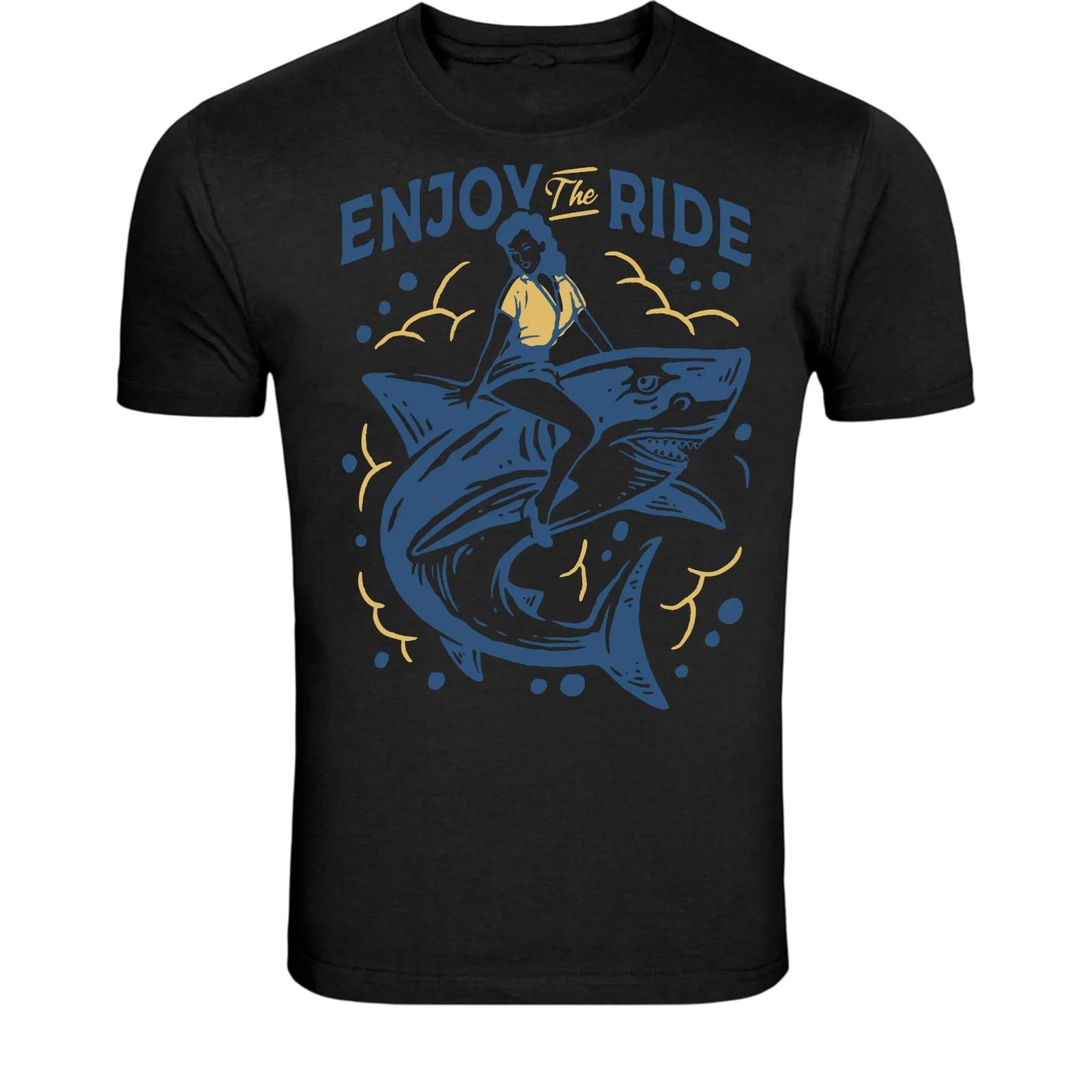 Enjoy The Ride Shark T-Shirt - Vintage Surf Adventure Graphic Tee 2XL