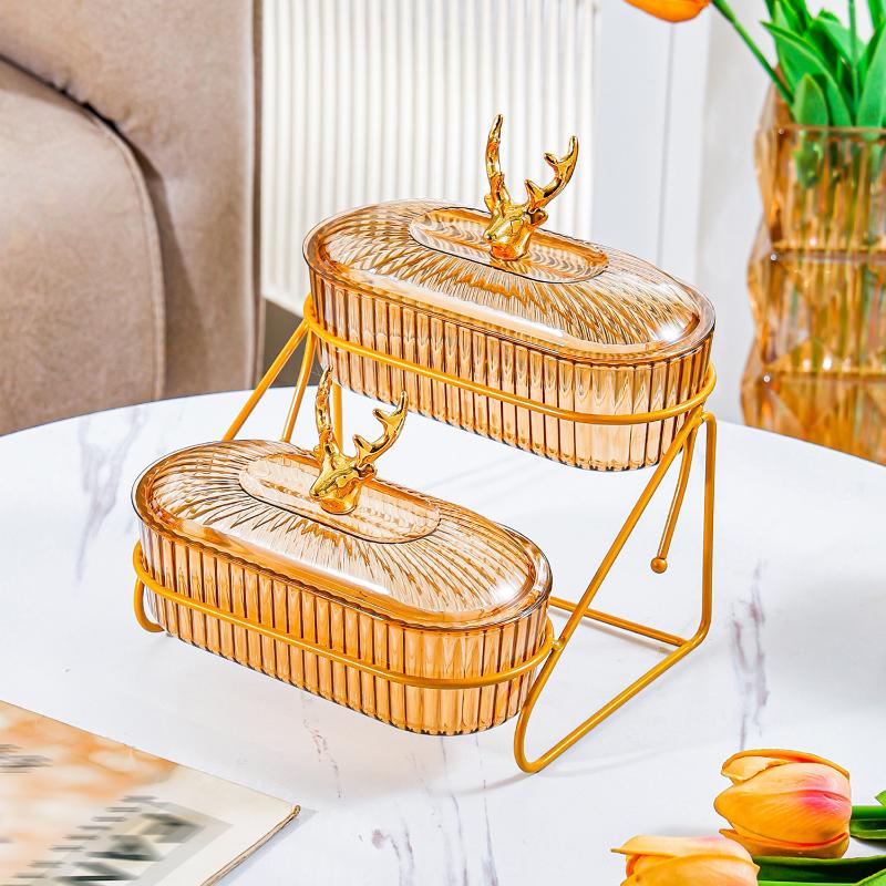 3D Design Serving Bowl Serving Tray Organizer Elegant 3-Tier Dried Fruit Nut Display Tray With Stylish Elk Lid Nordic For Fruits