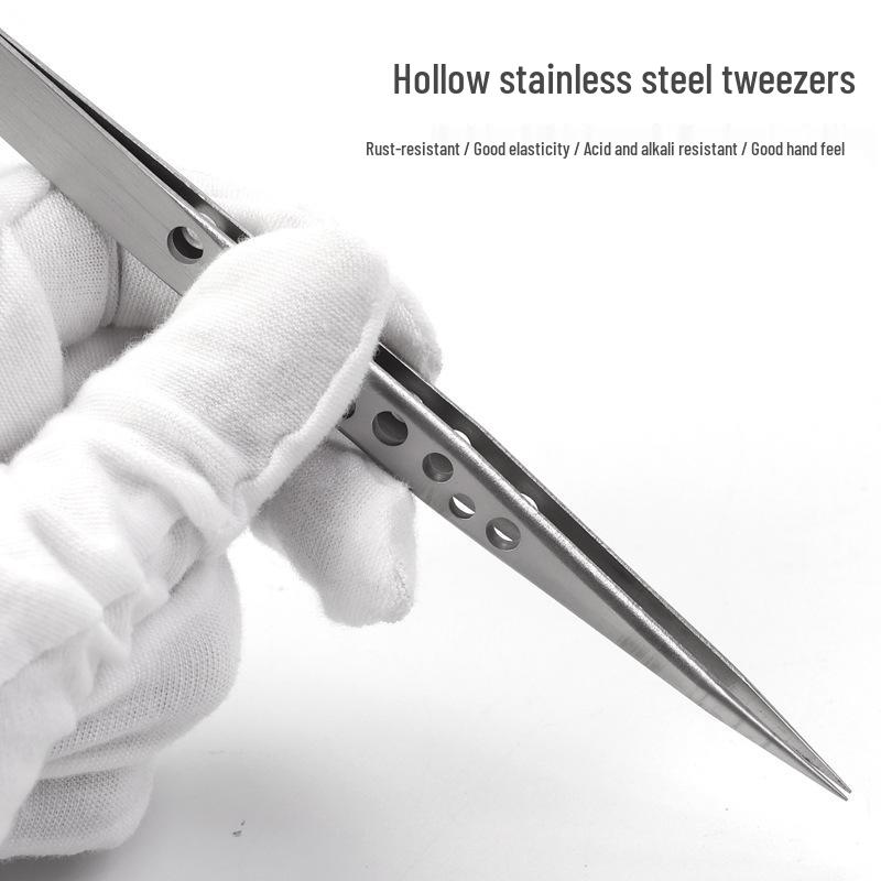 High-Grade Nine-Hole Stainless Steel Jewelry Tweezers: Bent & Straight, Long Thin Tip for Gems, Nails, and Eyebrows