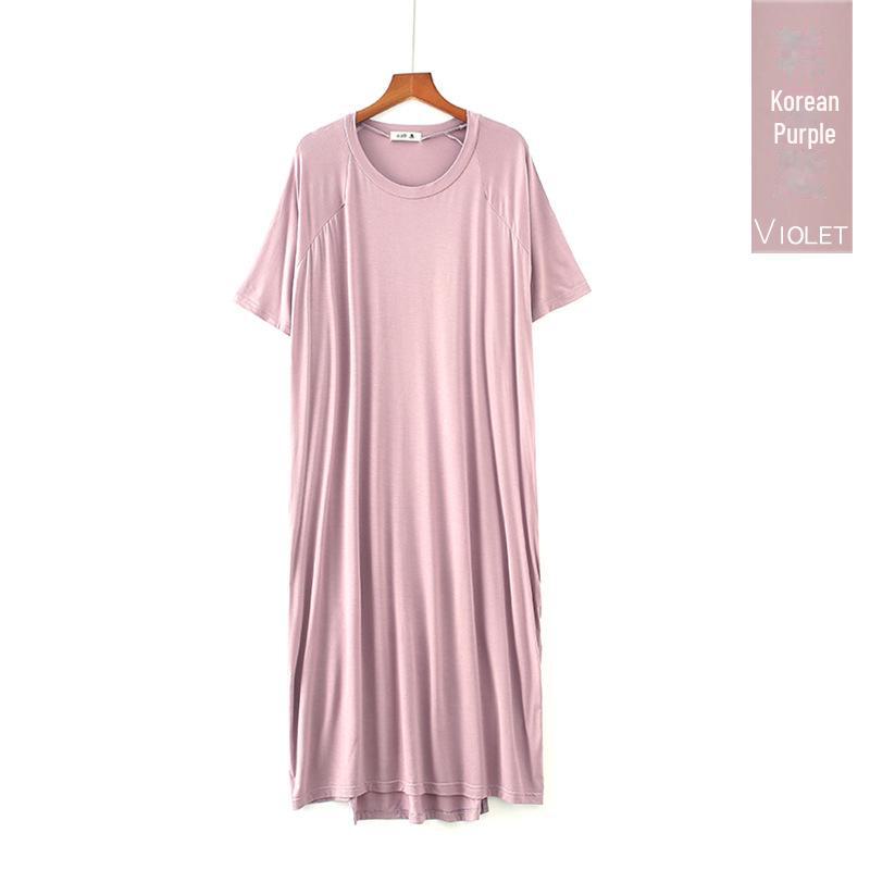 

Летняя женская ночная рубашка из модала с коротким рукавом: Большие размеры для беременных Свободная пижама Длинная юбка One Size (suitable for 90-280 jin)