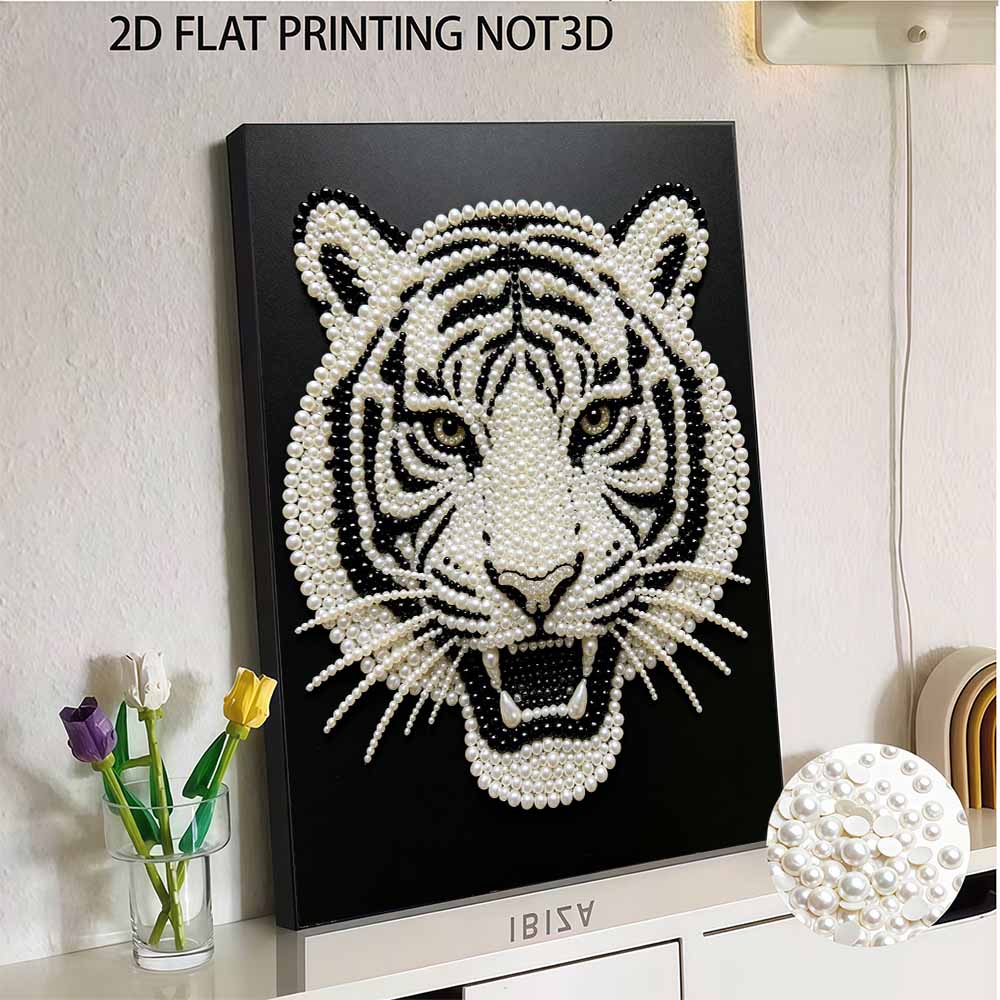 DIY Pearl Diamond Art Painting Kits for Adult and Beginners, Fierce Tiger Sparkling Painting Craft Home Wall Decor Handmade Gift